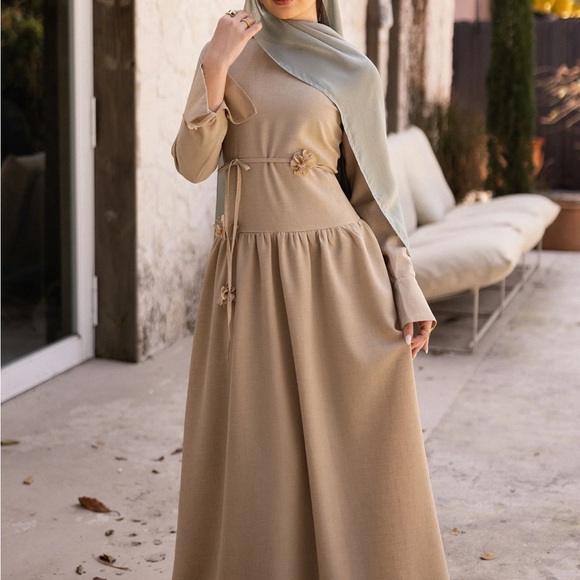 lameera moda Dresses & Skirts - Tan Bell Sleeve Gown